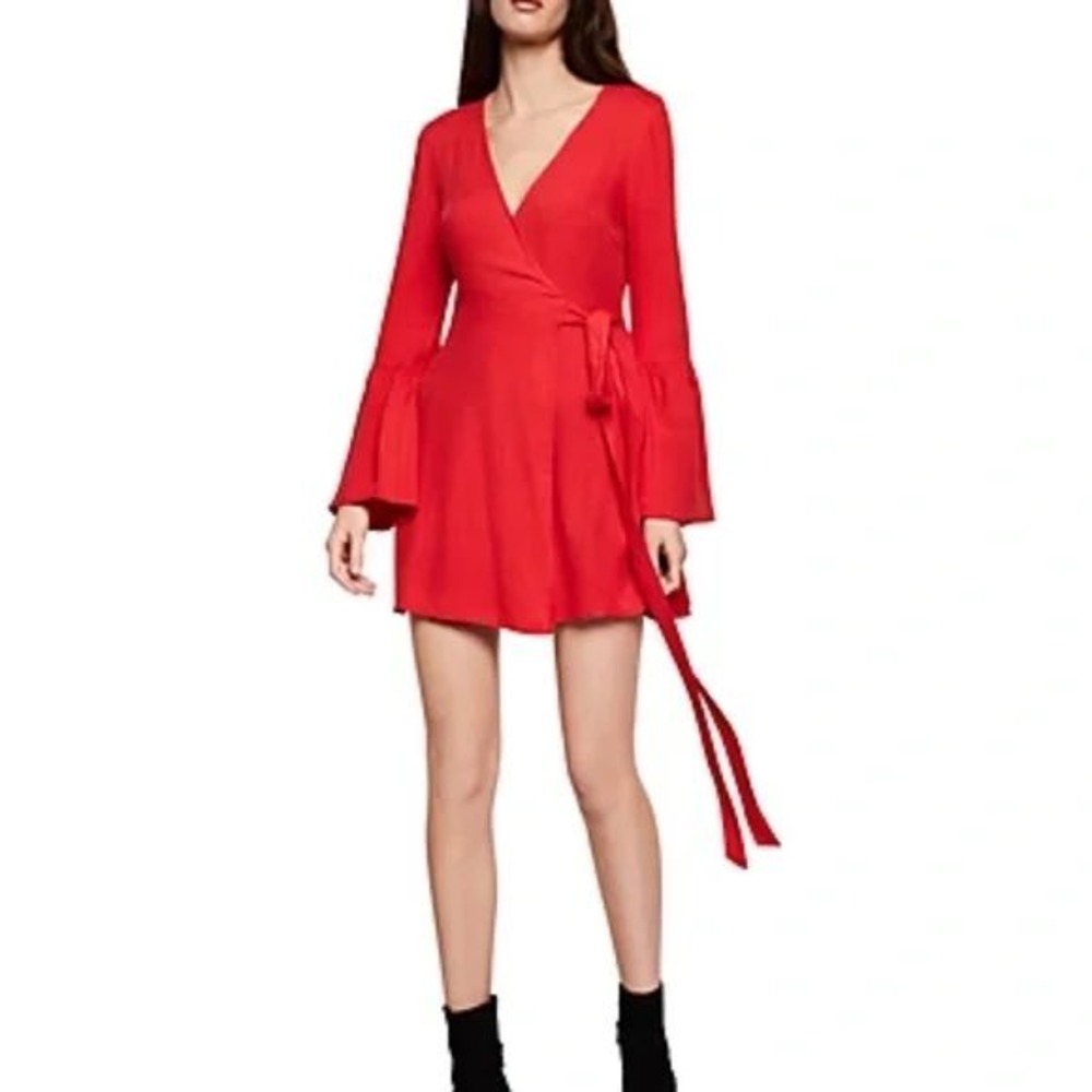 BCBGeneration‎ Wrap Dress Red Mini Bell Sleeve V-Neck Size M